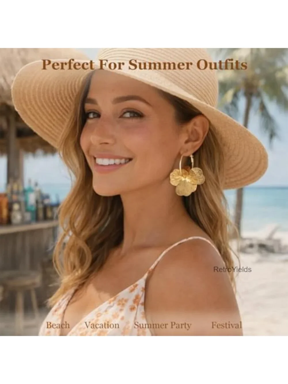 Flower Statement Drop Earrings for Women Bohemian Floral Dangle Hoop Earrings